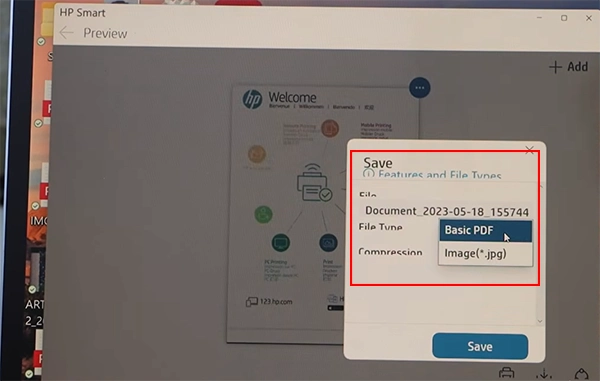 A computer screen showing the document save settings