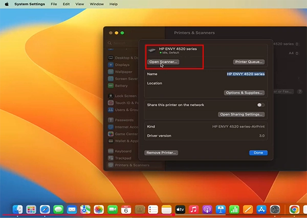 An Apple Screen showing scanner Settings