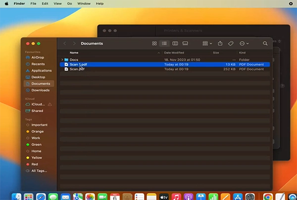 a computer screen showing the saving of a scanned document