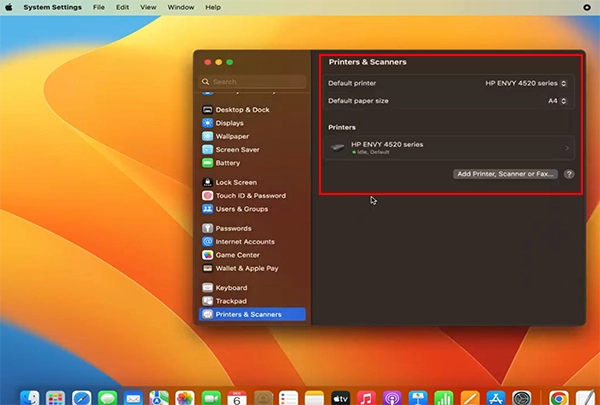 an Apple screen showing printer and scanner settings